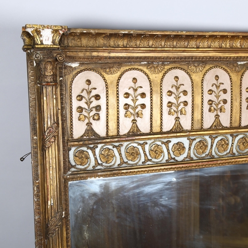 1134 - An ornate 19th century gilt-gesso framed pier glass mirror, with relief moulded frieze flanked by Co... 