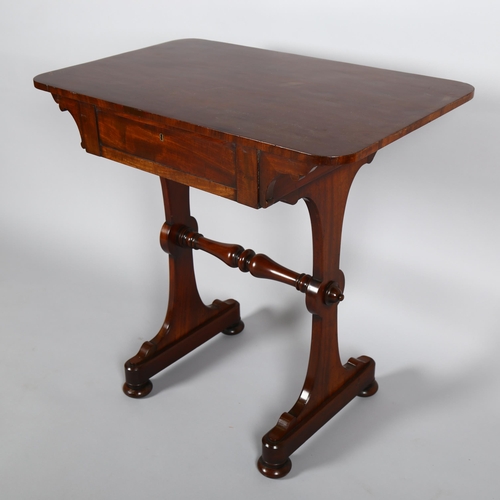 1138 - 19th century mahogany stretcher writing table with frieze drawer, width 74cm, depth 46cm, height 72c... 