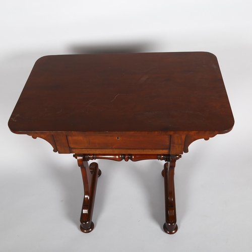 1138 - 19th century mahogany stretcher writing table with frieze drawer, width 74cm, depth 46cm, height 72c... 