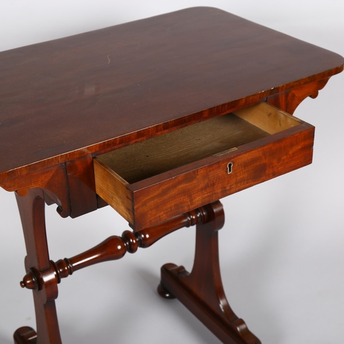 1138 - 19th century mahogany stretcher writing table with frieze drawer, width 74cm, depth 46cm, height 72c... 