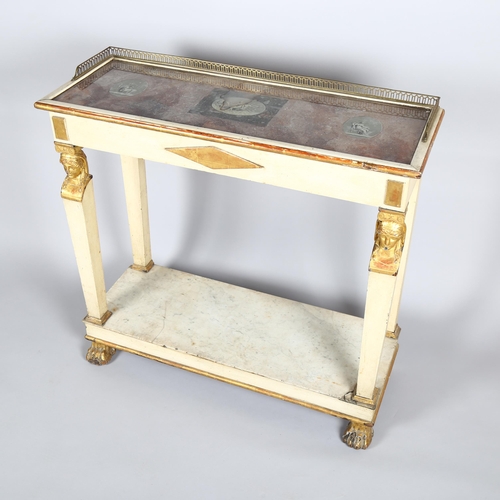 1139 - A 19th century French Neo-Classical console table, the brass galleried top having an inset printed p... 