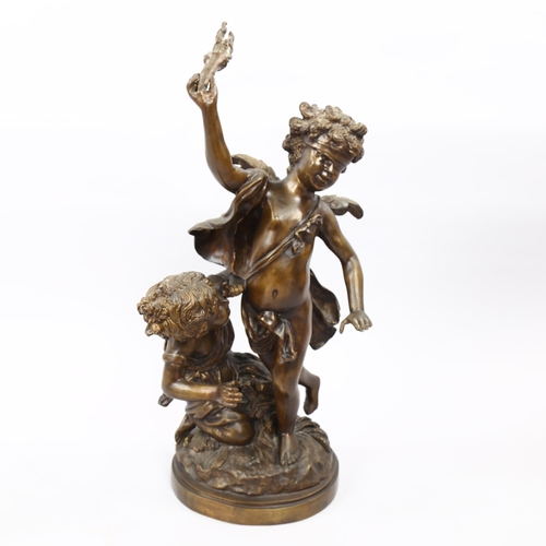 1176 - Patinated bronze sculpture, hide and seek, height 58cm, reproduction