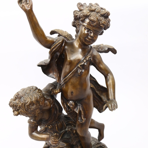 1176 - Patinated bronze sculpture, hide and seek, height 58cm, reproduction