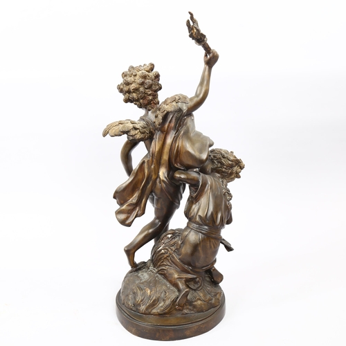 1176 - Patinated bronze sculpture, hide and seek, height 58cm, reproduction