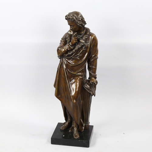 1180 - Patinated bronze sculpture of an artist, on black marble base, height 70cm, reproduction