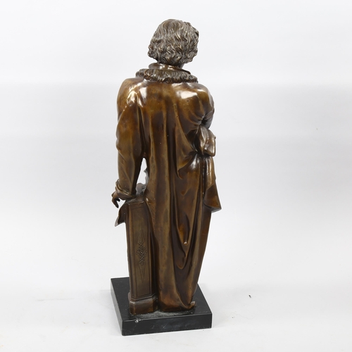 1180 - Patinated bronze sculpture of an artist, on black marble base, height 70cm, reproduction