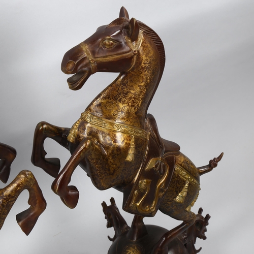 1183 - Pair of Chinese parcel-gilt bronze rearing horses, height 73cm, reproduction