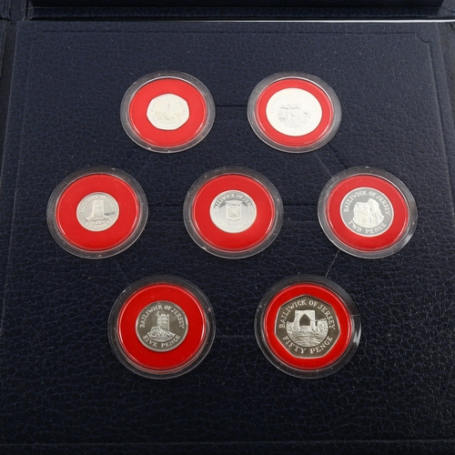 1184 - Two proof sets of Jersey coins, Silver proofs Landmarks of Jersey 1983 and Shipbuiding in Jersey £1 ... 