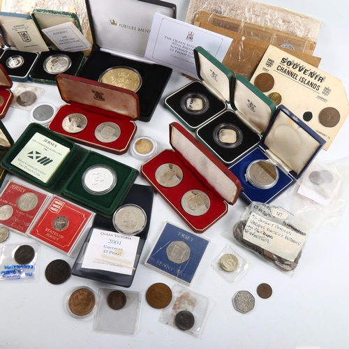 1186 - A collection of Channel Island, British and other coins including some silver proof coins