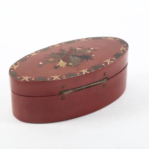 1192 - A 19th century tortoishell box with gold and silver metal inlay, length 9cm