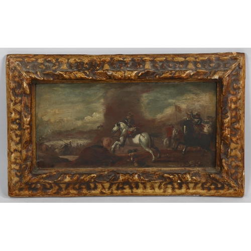 2003 - Dutch School, oil on wood panel, dramatic Cavalry battle scene, probably 18th century, unsigned, 20c... 