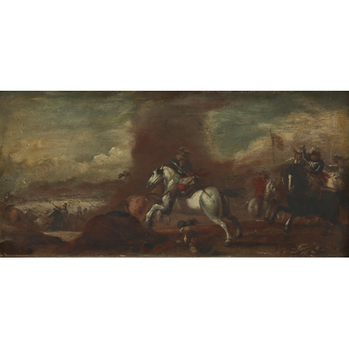 2003 - Dutch School, oil on wood panel, dramatic Cavalry battle scene, probably 18th century, unsigned, 20c... 