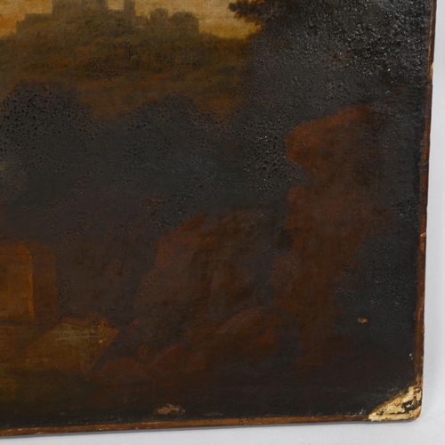 2008 - Attributed to Richard Wilson (1713/14 - 1782), oil on canvas, figure in Classical landscape, 45cm x ... 
