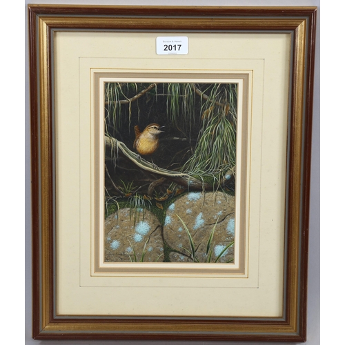 2017 - W Geoff Rollinson (born 1946), gouache, garden bird, signed, 23cm x 16cm, framed