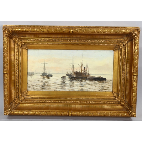 2024 - Edwin Fletcher (1857 - 1945), pair of marine oils on canvas, shipping on the Thames Estuary, both si... 