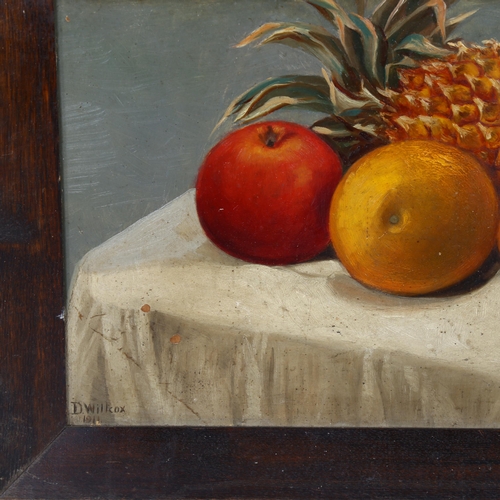 2029 - D Willcox, oil on board, still life, signed and dated 1911, 30cm x 45cm, framed