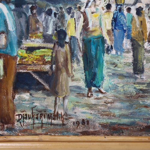 2044 - D Malik, oil on canvas, Indian street market, 27cm x 30cm, framed