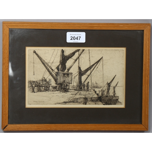 2047 - Philip Pimlott (1871 - 1960), etching, harbour scene, signed in the plate, image 11cm x 19.5cm, fram... 