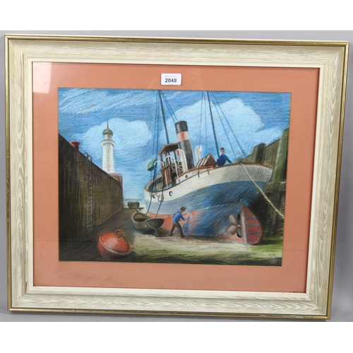 2048 - Meade, coloured pastels, dry dock, signed, 34cm x 44cm, framed