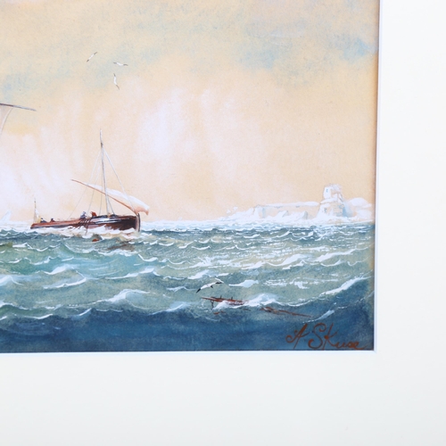 2051 - Anthony Skuse, watercolour, shipping, signed, 20cm x 27cm, framed
