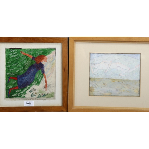 2055 - Lynne Curran, 2 watercolours, 1 with Society of Scottish Artists Exhibition label verso, image 20cm ... 