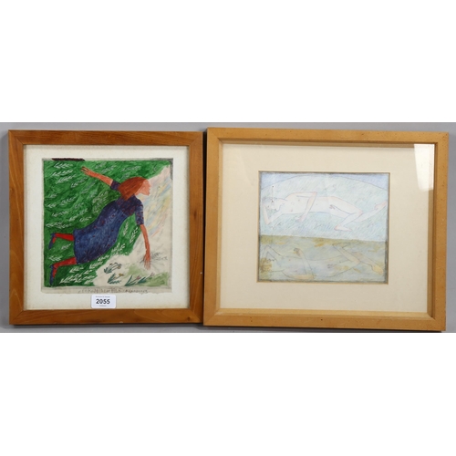 2055 - Lynne Curran, 2 watercolours, 1 with Society of Scottish Artists Exhibition label verso, image 20cm ... 