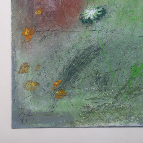 2056 - Keith Purser, mixed media on paper, garden, 1991, signed with monogram, inscribed verso, sheet 27cm ... 