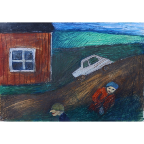 2058 - Mana Lagerholm (1946 - 2001), mixed media on paper, The Search, 30cm x 42cm, framed