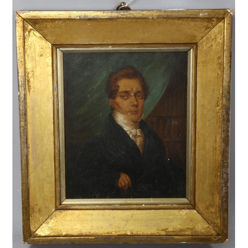 2066 - 19th century oil on board, portrait of a gentleman, unsigned, 15cm x 12cm, framed