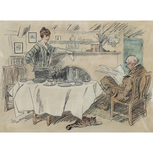 2068 - Frank Hart (1878 - 1959), ink/watercolour, cartoon illustration, signed, 24cm x 33cm, framed