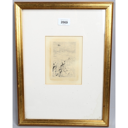 2069 - After Auguste Renoir, etching, seated women, signed in the plate, 13cm x 9cm, framed