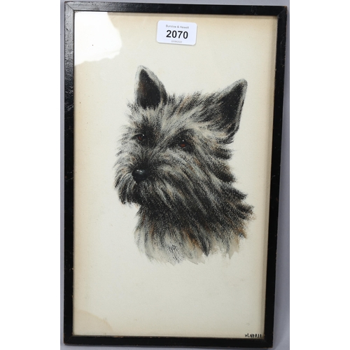 2070 - W Neale, watercolour/charcoal portrait of a Terrier, signed, 32cm x 20cm, framed