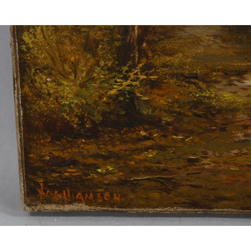 2071 - J Williamson, 19th century oil on canvas, Fairlight Glen Hastings, signed, 35cm x 25cm, framed