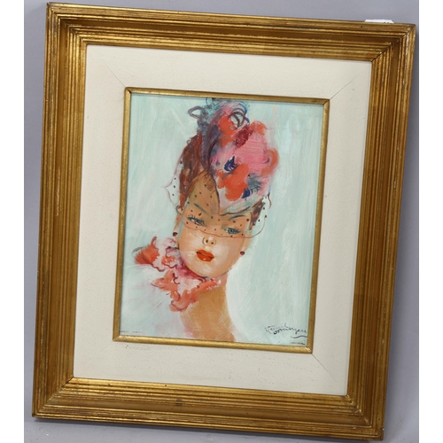 2081 - Jean Domergue, oil on board, Mola, signed and inscribed verso, with Frost & Reid label verso, 22cm x... 