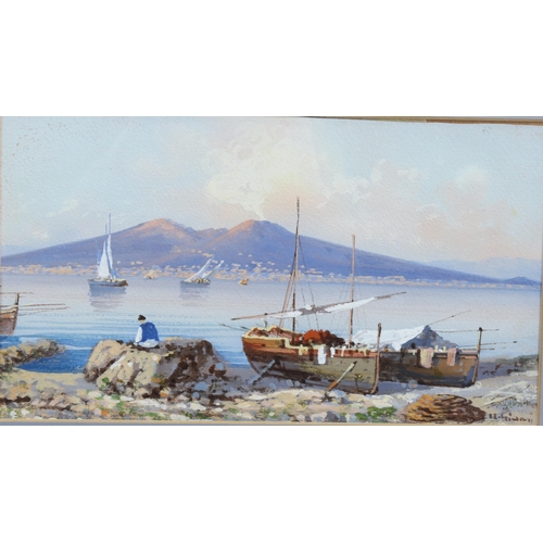 2085 - U Gianni, gouache, Bay Of Naples, signed, 14cm x 25cm, framed