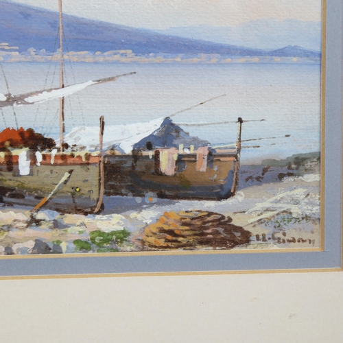 2085 - U Gianni, gouache, Bay Of Naples, signed, 14cm x 25cm, framed