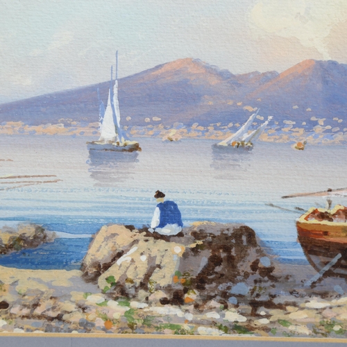 2085 - U Gianni, gouache, Bay Of Naples, signed, 14cm x 25cm, framed