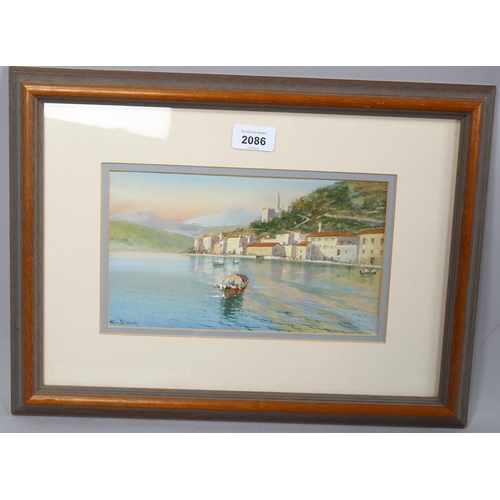 2086 - E Gianni, watercolour, Neopolitan harbour, signed, 14cm x 25cm, framed