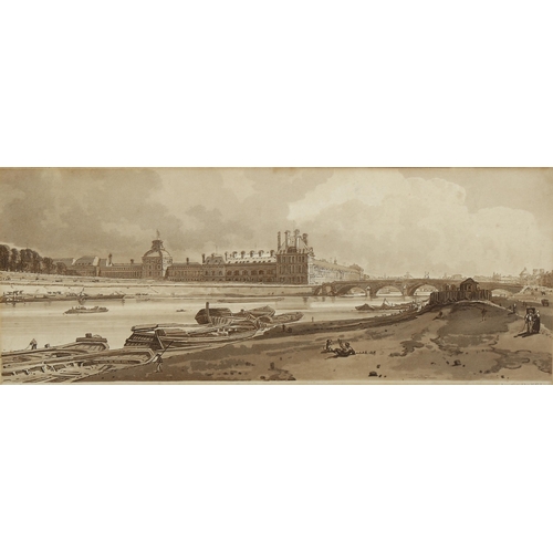 2088 - F C Lewis, after T Girtin, aquatint, Palace of Versailles, image 18cm x 45cm, framed