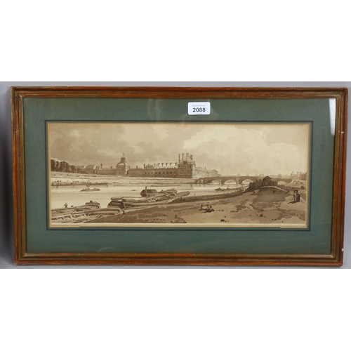 2088 - F C Lewis, after T Girtin, aquatint, Palace of Versailles, image 18cm x 45cm, framed