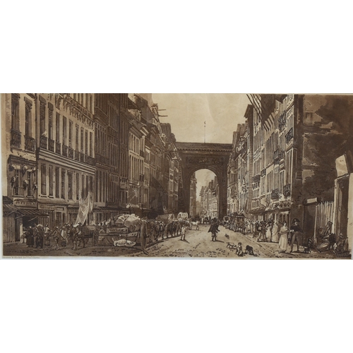 2089 - F C Lewis after T Girtin, aquatint, street scene, image 23cm x 48cm, framed