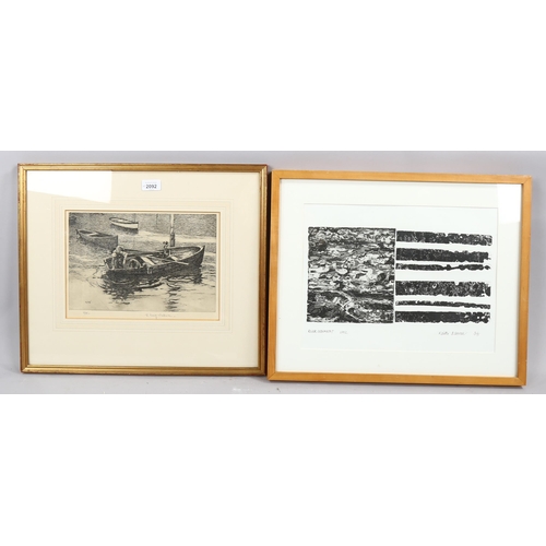 2092 - Robert Craig-Wallace, etching, boating scene, signed in pencil, plate 20cm x 30cm, and Keith Barrell... 