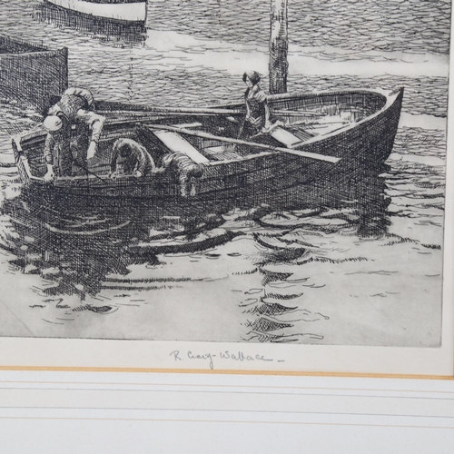 2092 - Robert Craig-Wallace, etching, boating scene, signed in pencil, plate 20cm x 30cm, and Keith Barrell... 