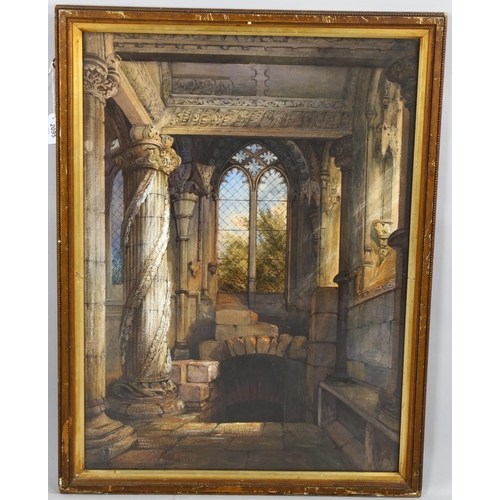 2095 - Watercolour, church interior scene, signed with monogram SP, 70cm x 51cm, framed