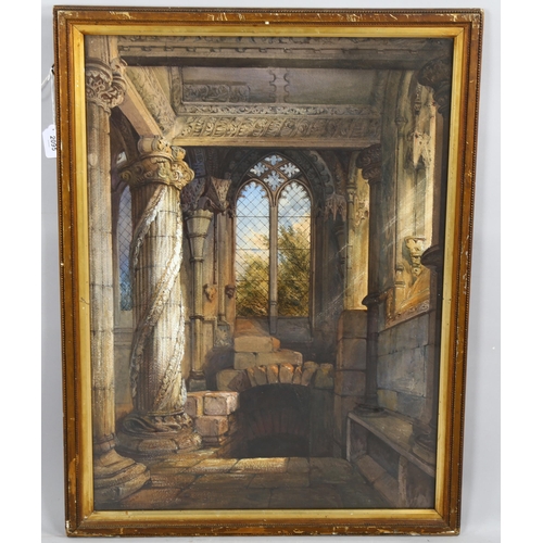 2095 - Watercolour, church interior scene, signed with monogram SP, 70cm x 51cm, framed