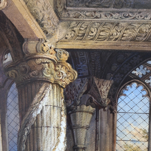 2095 - Watercolour, church interior scene, signed with monogram SP, 70cm x 51cm, framed