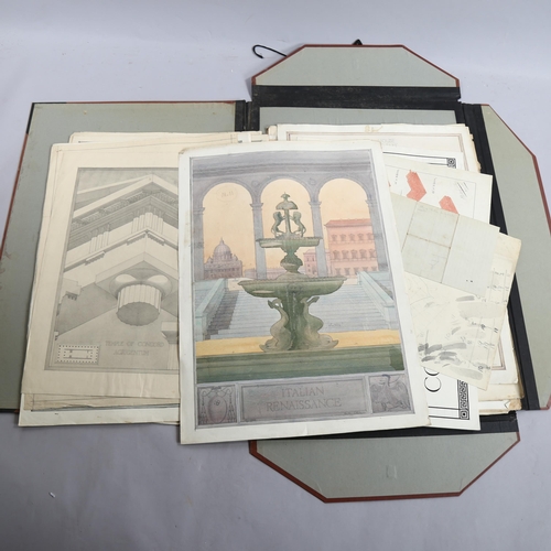 2099 - G J Farmer, folder of watercolour architectural drawings