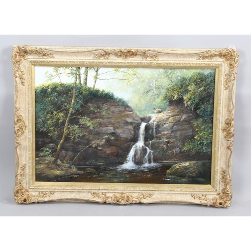 2102 - Clive Madgwick, oil on canvas, the waterfall, signed with monogram, 51cm x 76cm, framed