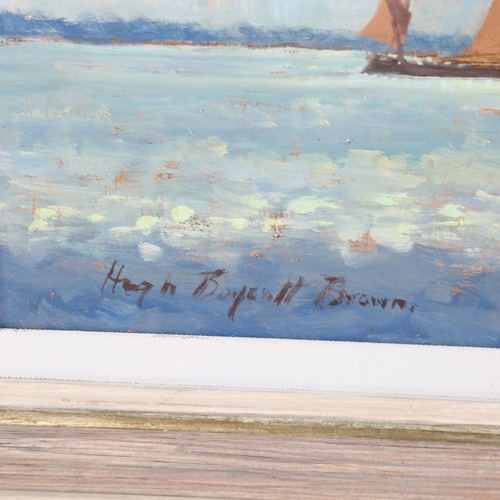 2103 - Hugh Boycott Brown, oil on board, cloudy morning Medway, signed with Exhibition label verso, 51cm x ... 