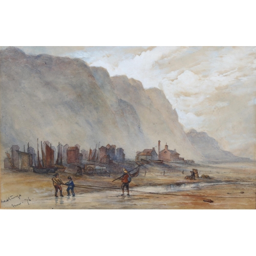 2111 - 2 x 19th century watercolours, Hastings beach scenes, unsigned, largest 20cm x 32cm, framed